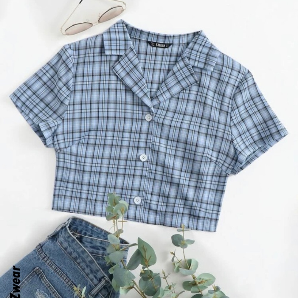 Light blue plaid top